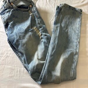 &Denim Skinny Low Waist Jeans Mens 34x32 Distressed Light Wash